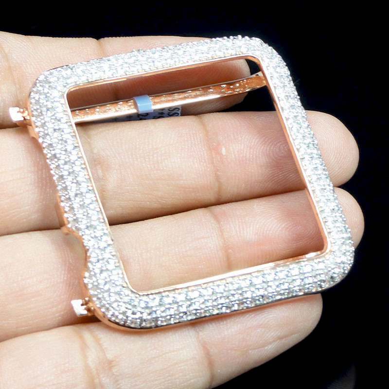 Rose Gold On Silver Apple Series #1 White Cz Watch Case 42MM Sport Insert Bezel
