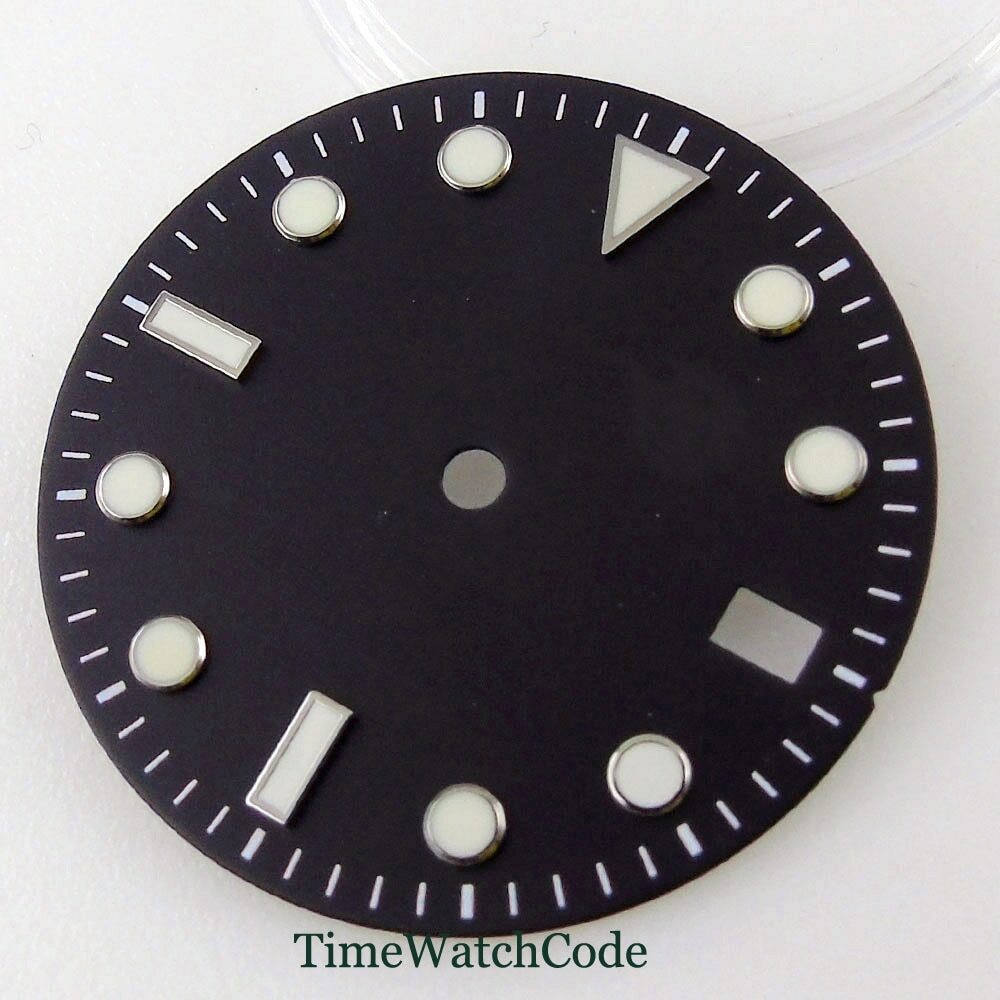 29mm Black/Blue/Green Sterile Watch Dial Fits NH35A Movement Date Luminous