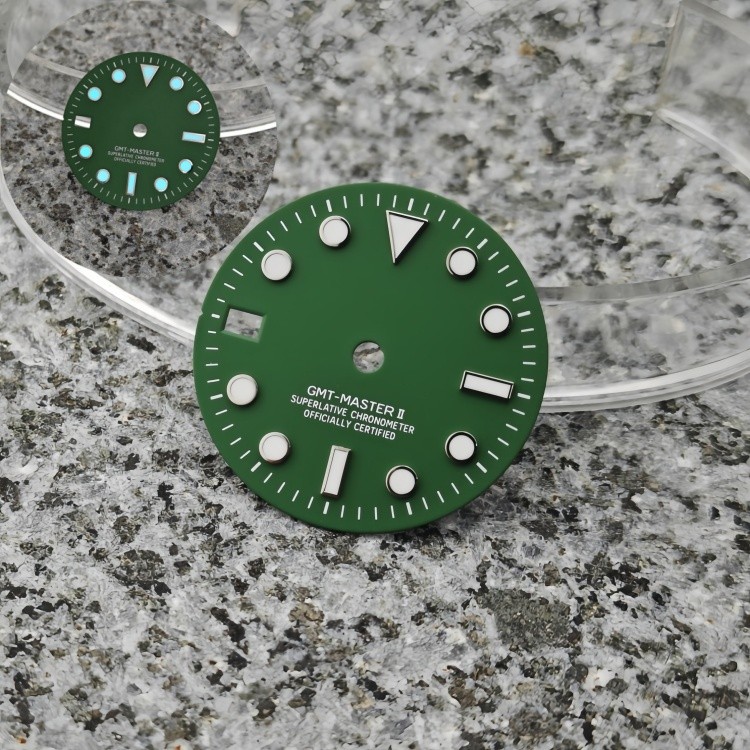 NH34 Dial 28.5mm GMT Green Left-Handed Blue Luminous Fit for NH34 Movement Watch