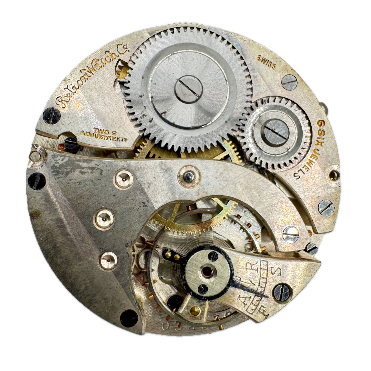 Antique 40mm Relion Blue Maze 6 Jewel Mechanical Pocket Watch Movement Swiss