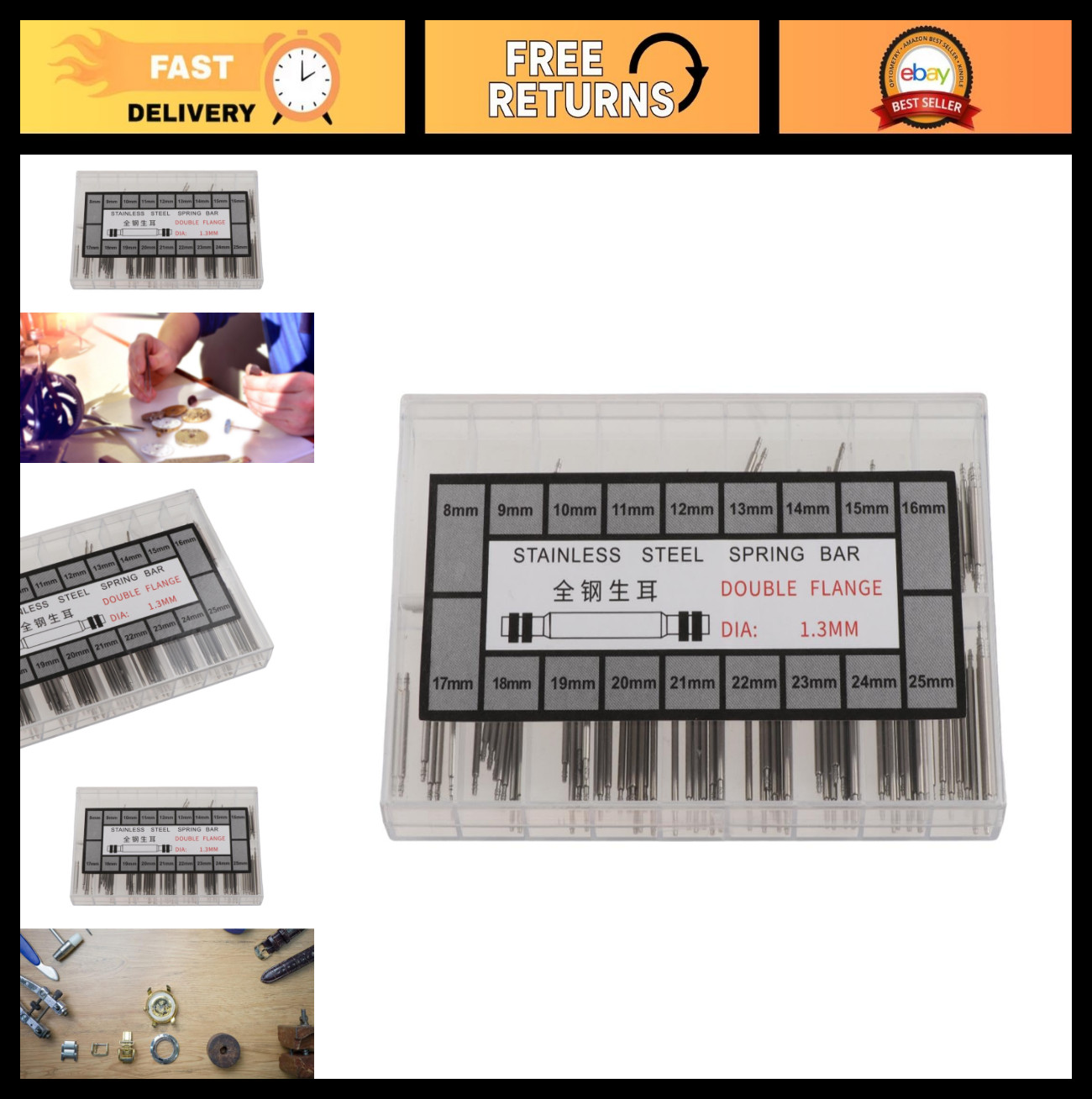 Watch Spring Bar Pins – Strap Link Pins for Watchmakers with Storage Case