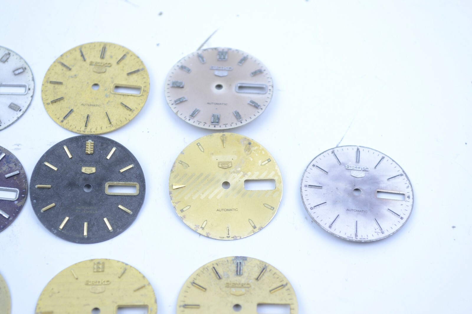 Lot of 12 Seiko 5 Dress Watch Dials 7009 Movement Gold Black and Silver