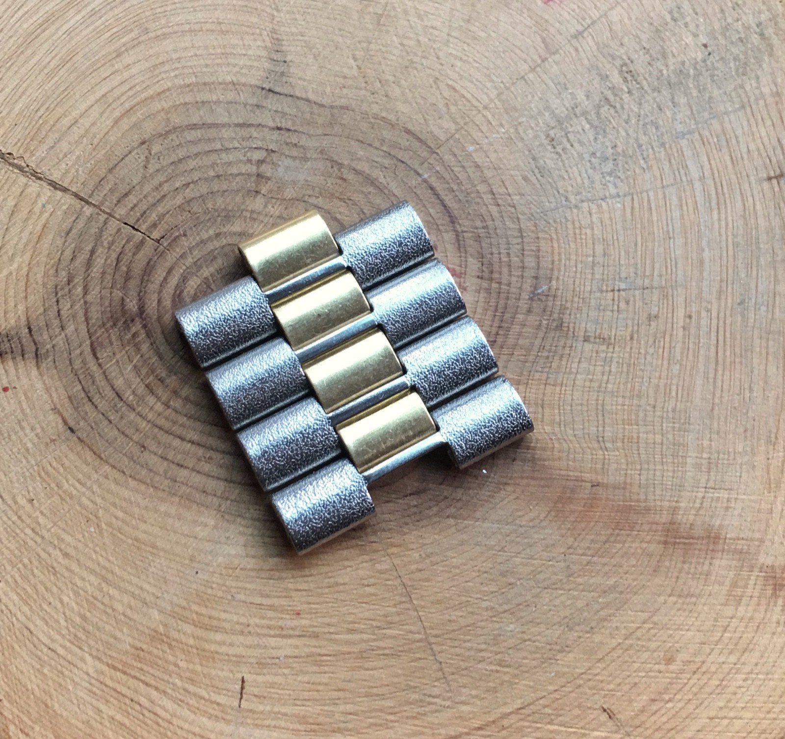 Rare shape steel and gold 3-row vintage watch NSA bracelet watch band 4 links