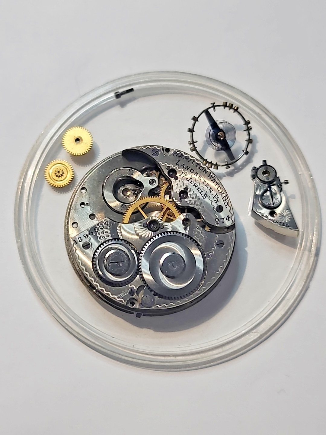 Antique Hamilton Pocket watch movement Grade 974 17 jewel 16 size circa 1918