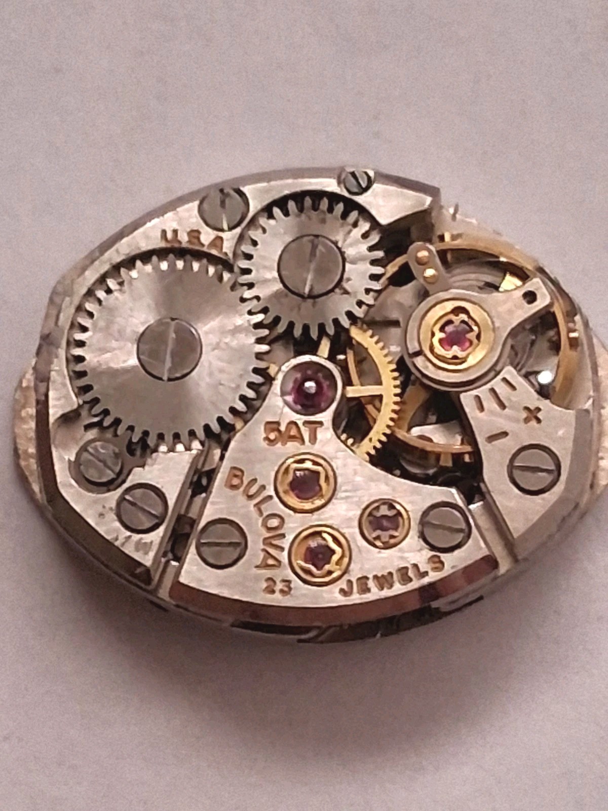 #302, Bulova 5AT. 23 Jewel Bad Hairspring. No Stem, For Parts Movement.