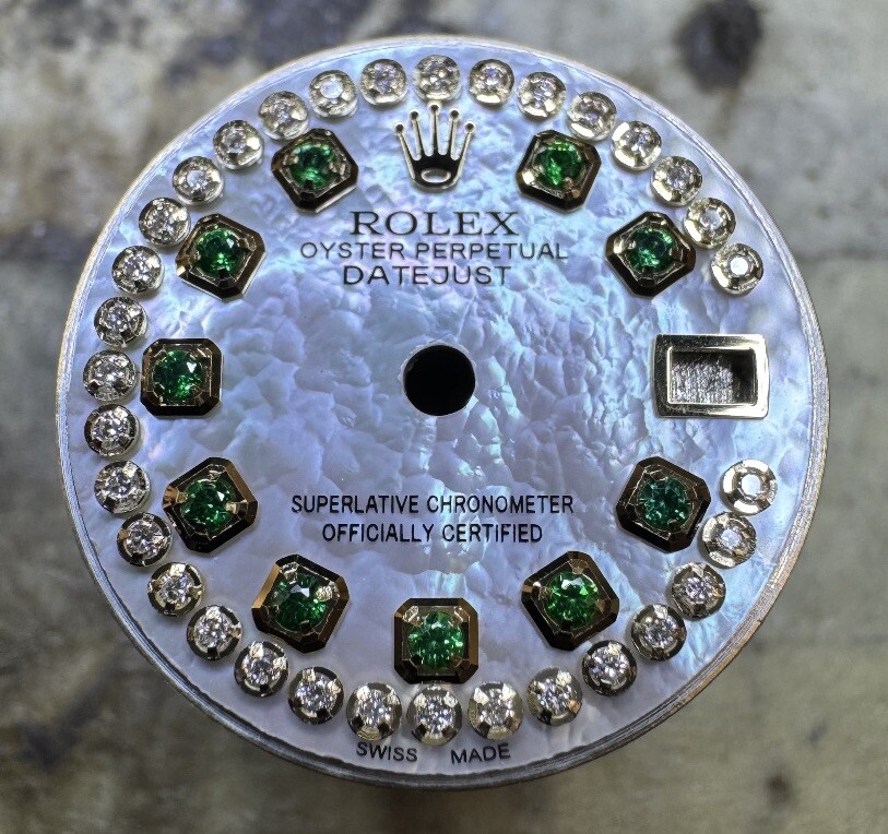 Rolex Ladies Datejust Custom MOP Emerald String Diamond Dial For 69173 179173