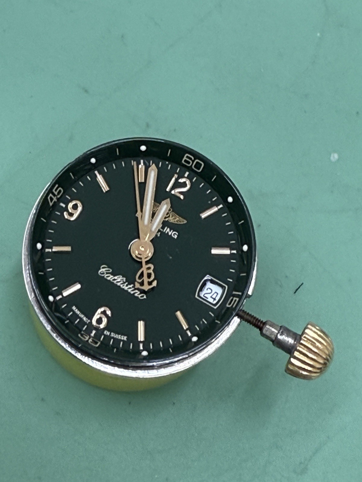 Breitling Ladies movement, Green Dial, Hands and Gold Crown ETA 956.112
