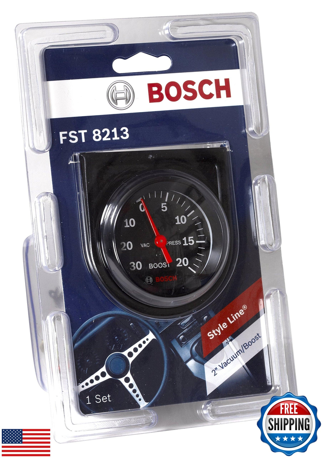 Bosch SP0F000050 Style Line 2″ Mechanical Vacuum/Boost Gauge (Black Dial Face