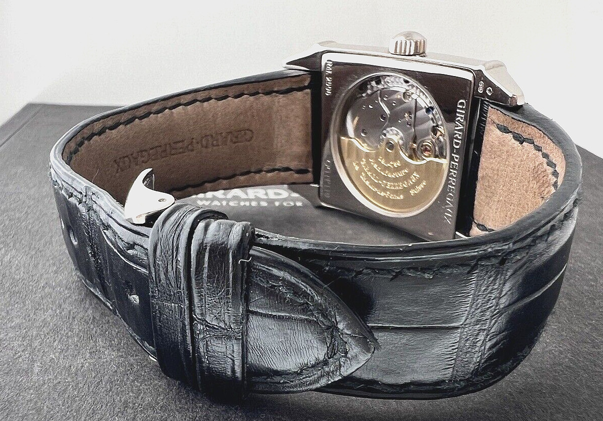 Girard Perregaux Watch 1945 Vintage 18k White Gold Ref 2596 Black Dial Art Deco