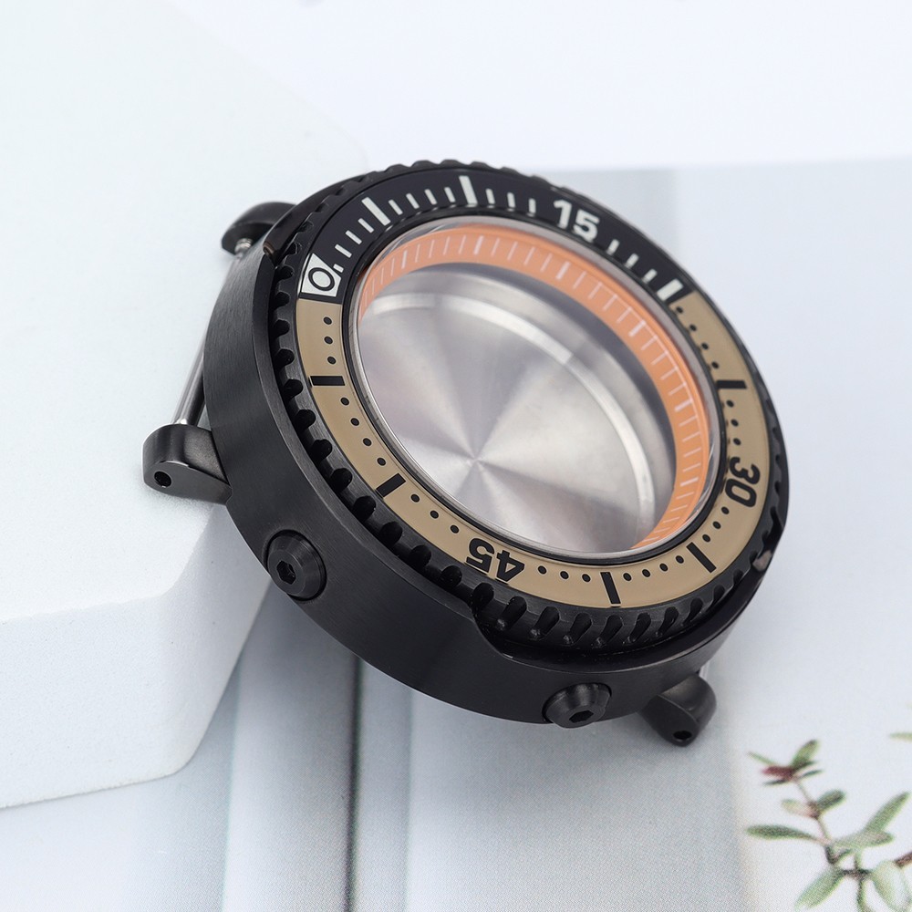 Luminous Bezel 43.3mm PVD Watch Case Sapphire tuna Mod 10ATM For Seiko NH35 NH36