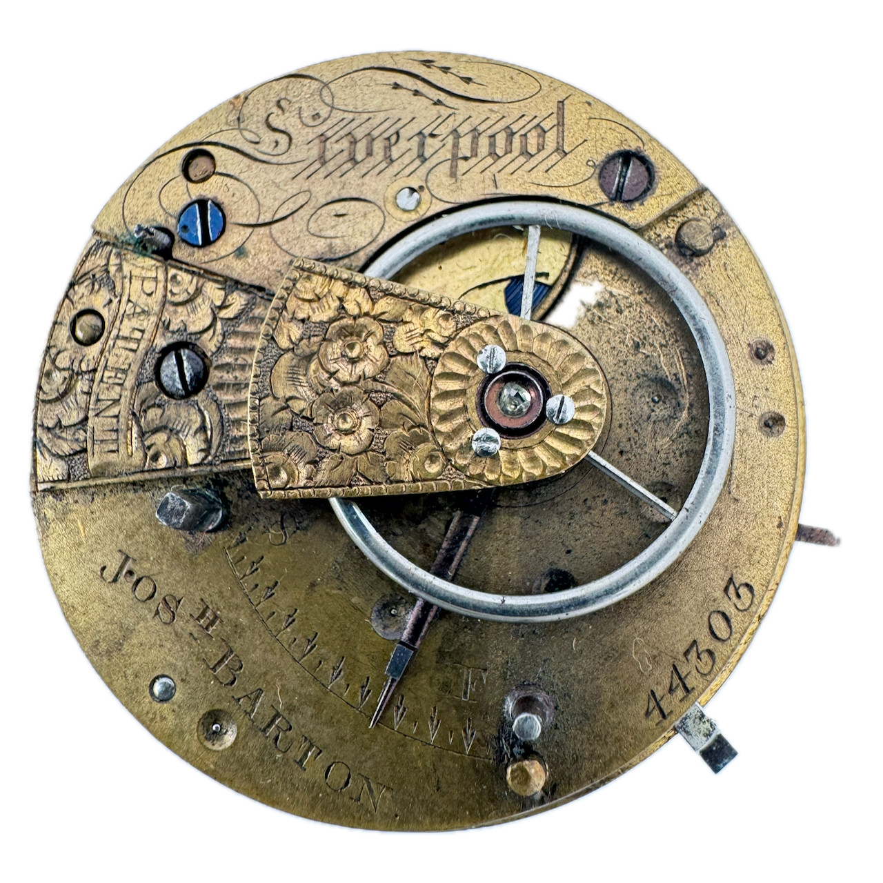Antique 20mm Josh Barton Liverpool Pocket Watch Movement Key Wind Fusee fRepair