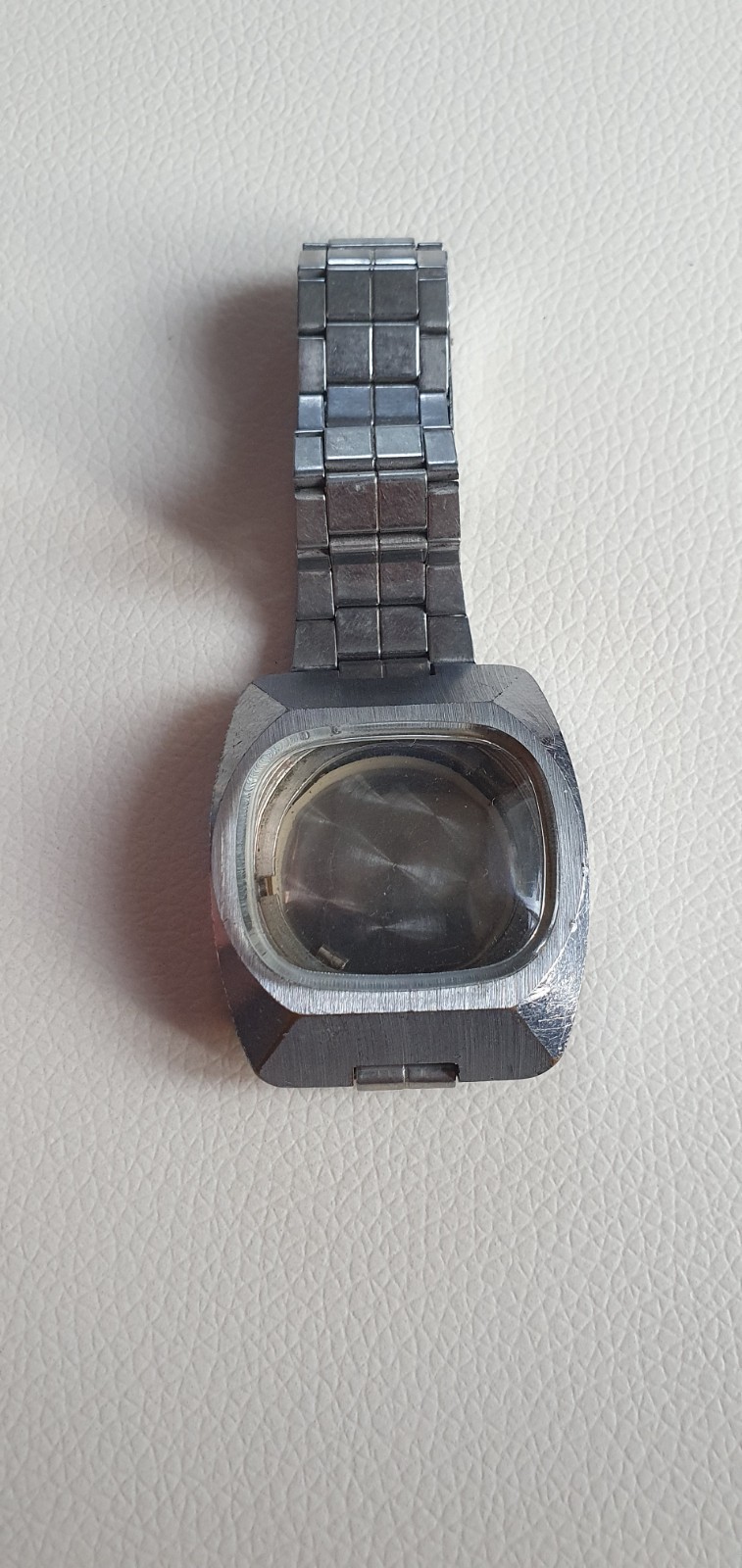 Vintage Slava Quartz Watch Case with Bracelet Soviet TV Tank Chrome Spare Part