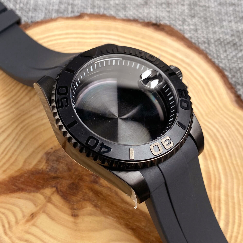 40mm Black PVD Ceramic Bezel Sapphire Chapter Ring Watch Case Fit NH35 NH36 2824