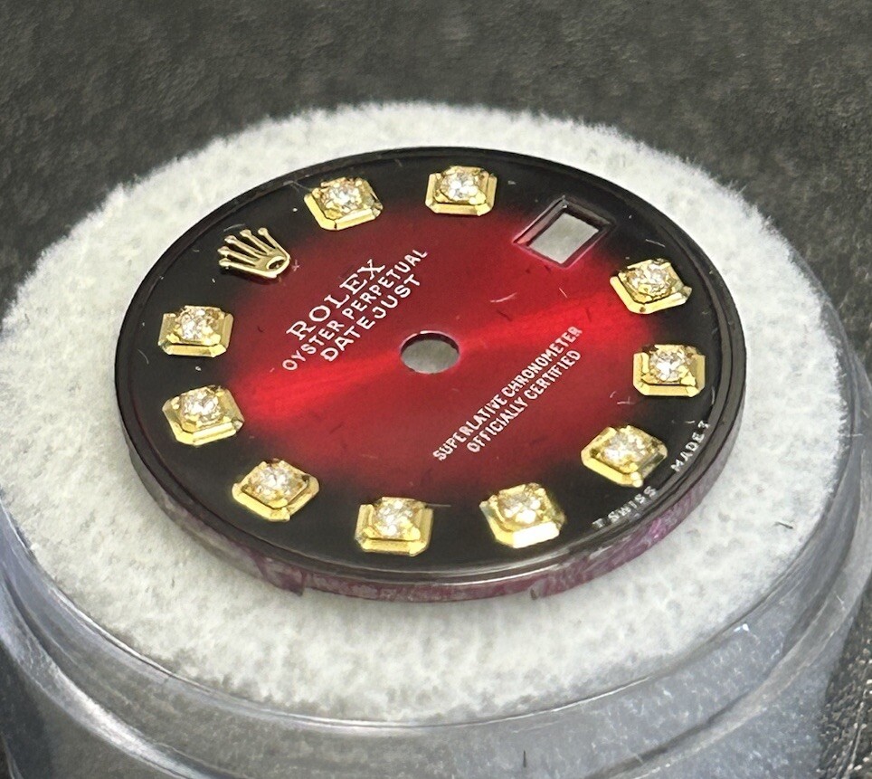 Rolex Ladies Datejust/President Custom Red Vignette Diamond Dial For 26mm Watch