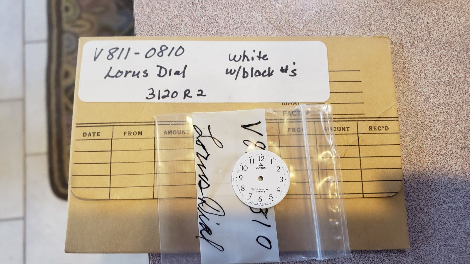 NEW Vintage 70’s 80’s Lorus Watch Dial White w/ Black Numbers Water # V811-0810