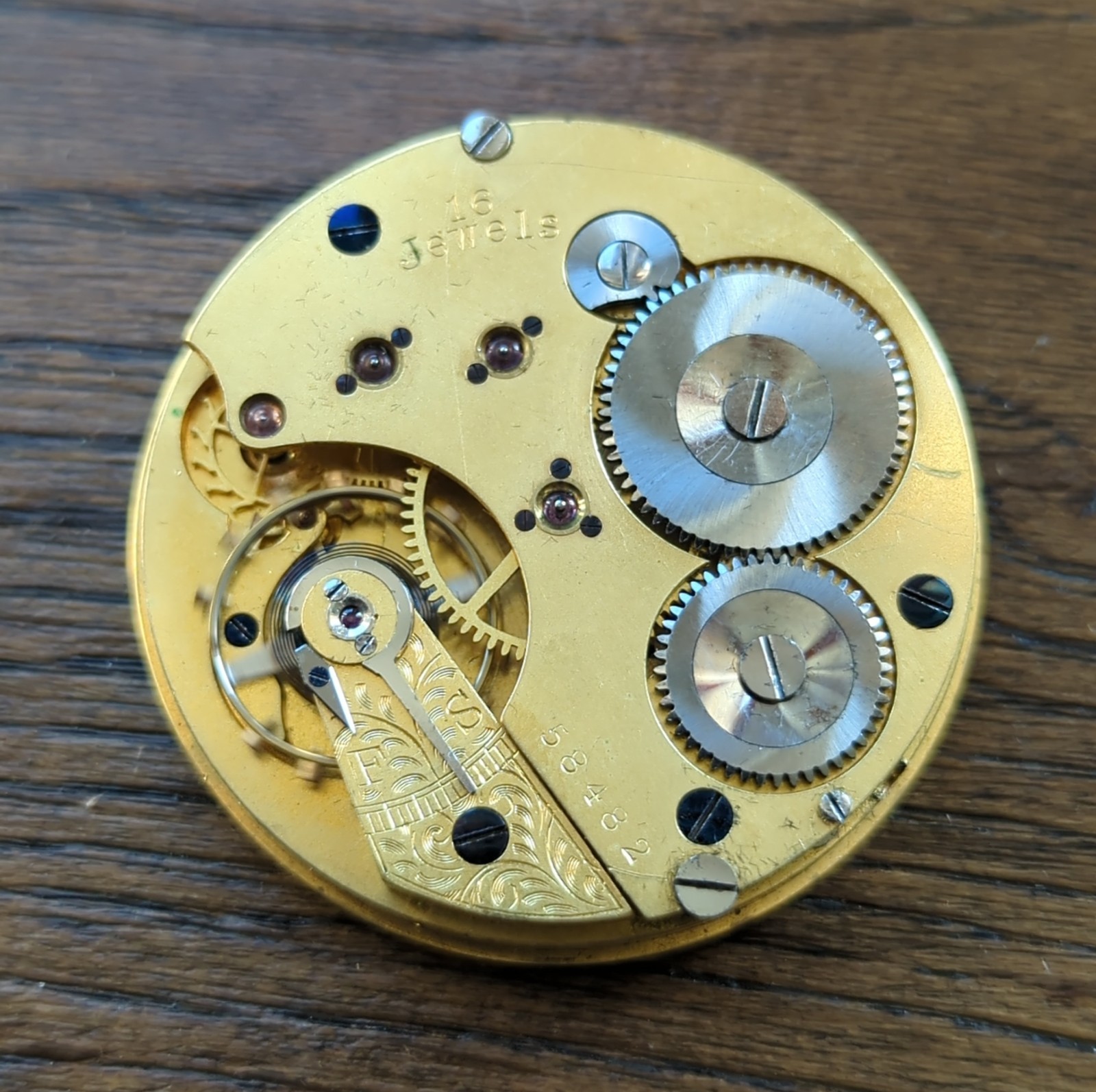H. Williamson English Pocket Watch Movement 16 Jewels Ticking but Stops (G81)