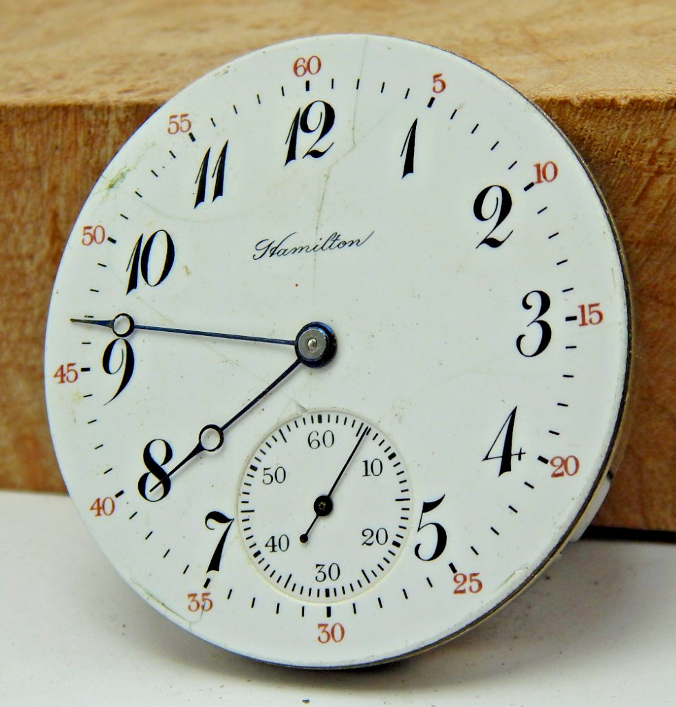 Vintage 1916 Hamilton 974 16s 17 jewel adj pocket watch movement w/ dial & hands