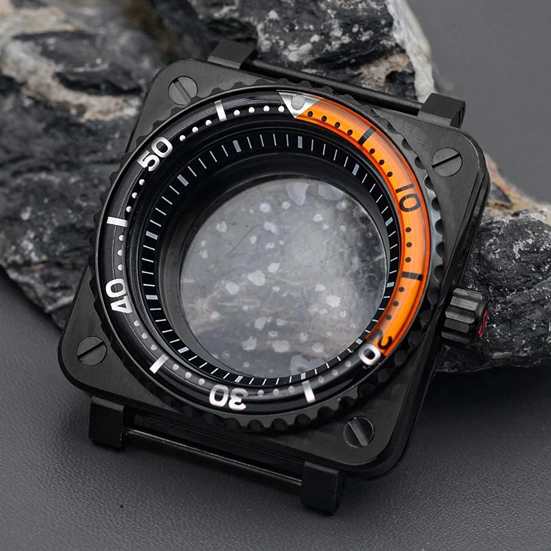 Steel Watch Case for NH35 NH36 NH34 Black Square Sapphire Glass Mod Parts New