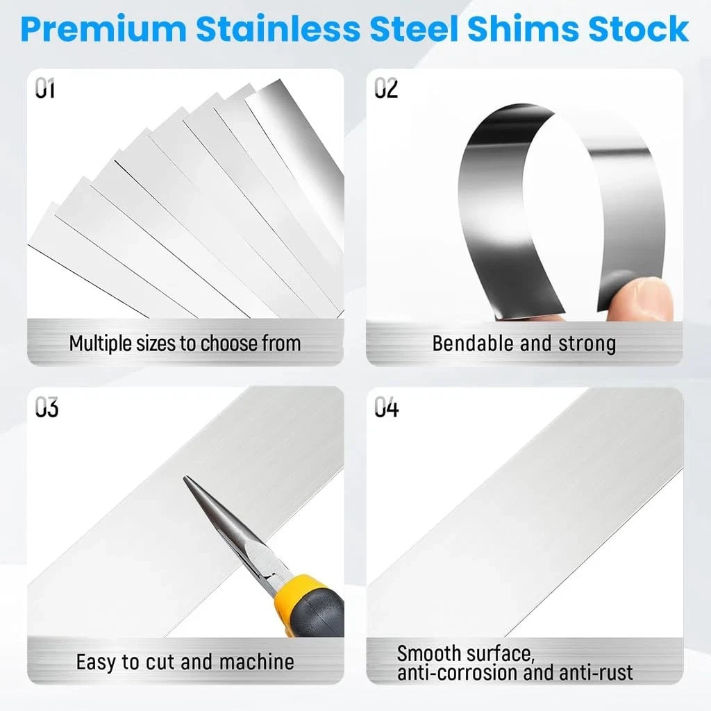 30PCS Shim Stock Assortment,304 Stainless Steel Strips,10 Sizes Thin Metal Shims