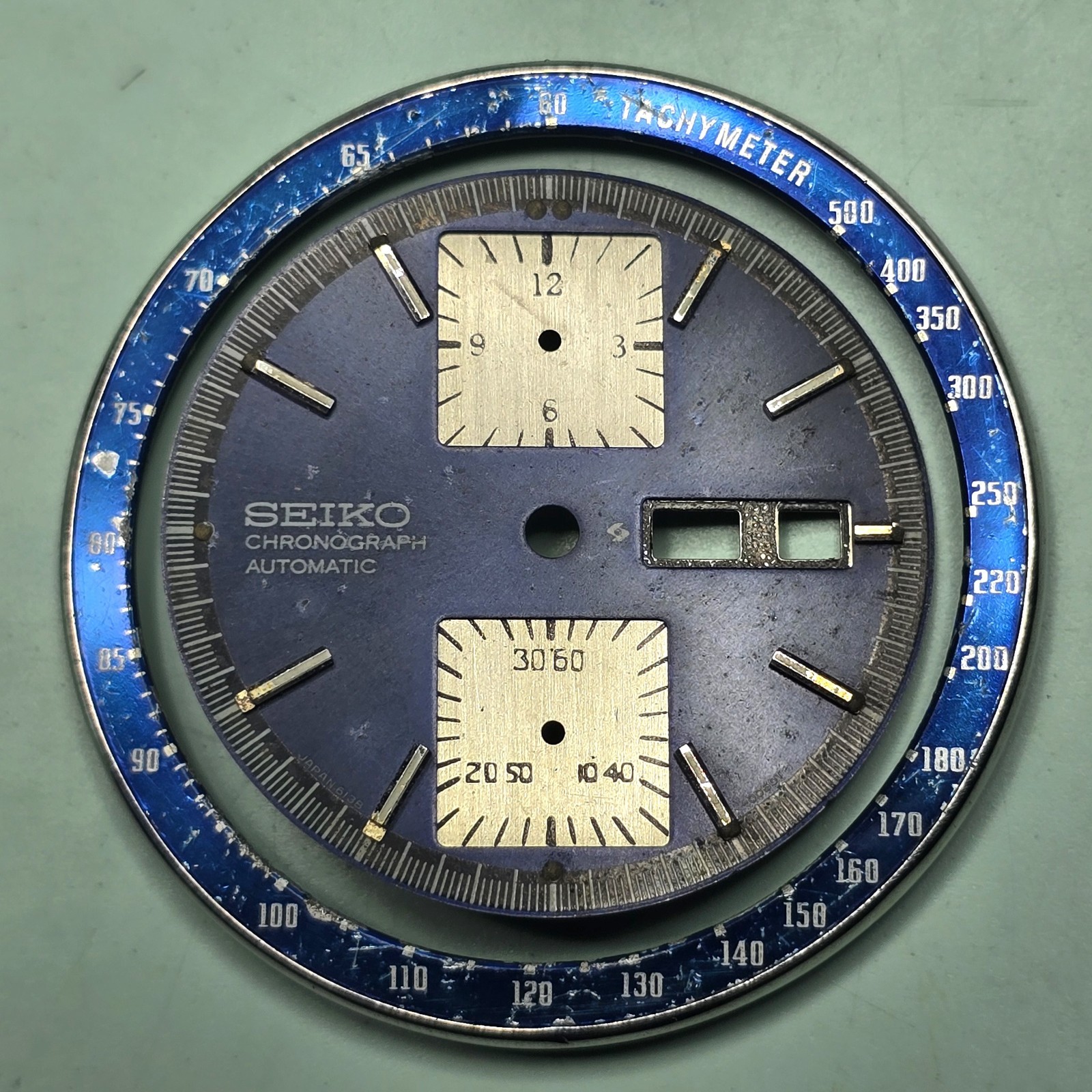 Pre-owned Seiko 6138-0030 Kakume Automatic Chronograph Blue Dial/Bezel Part Only