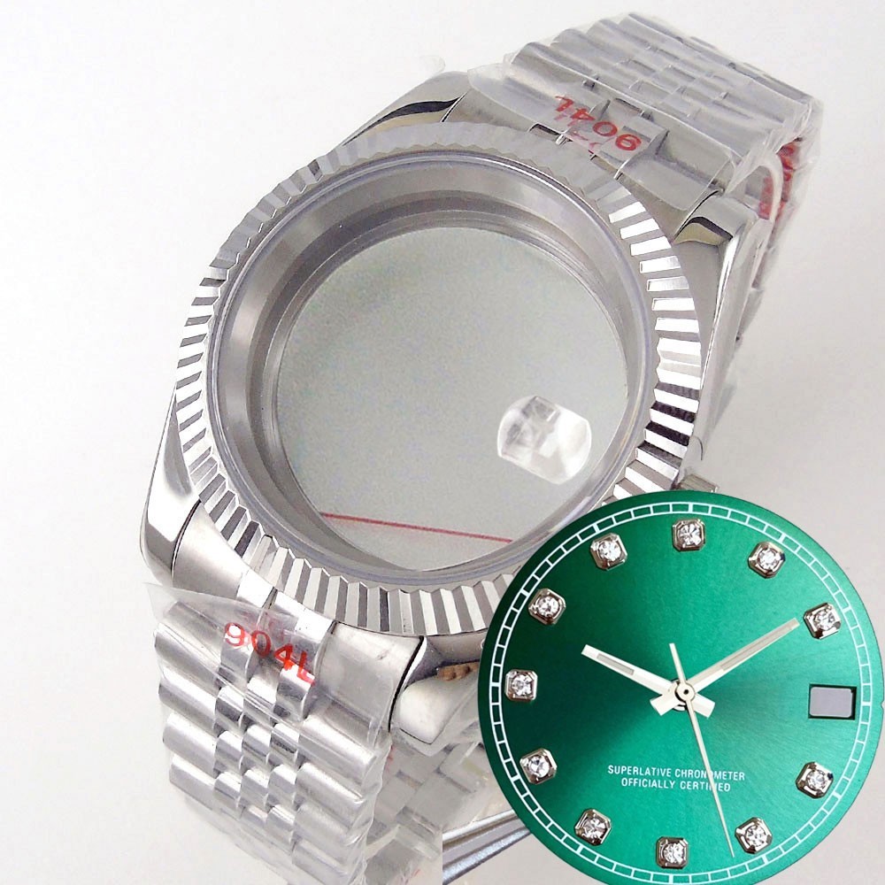 Fluted Bezel 36MM Sapphire Glass Watch Case Set Fit Japan NH35 NH36 movement