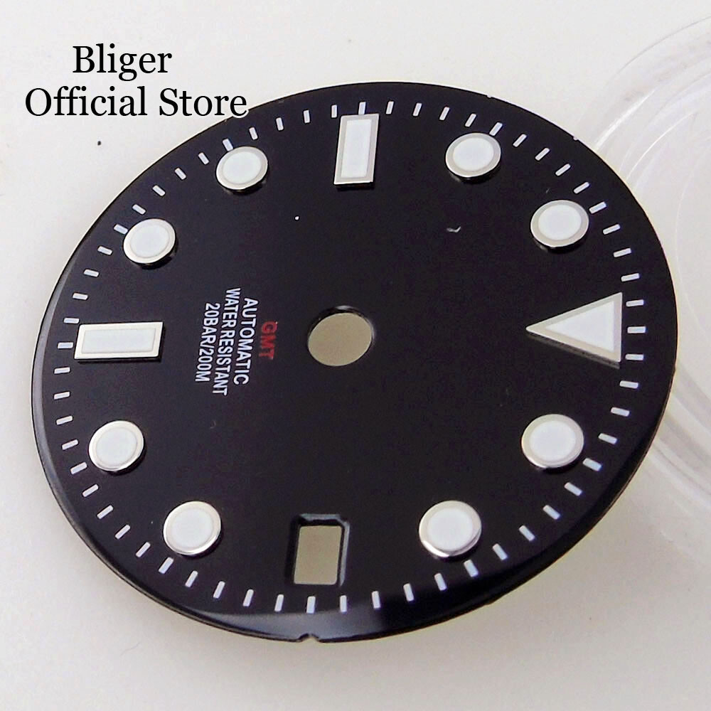 Green Luminous Black White 29mm Watch Dial Hand fit NH34A NH34 GMT Watch Part