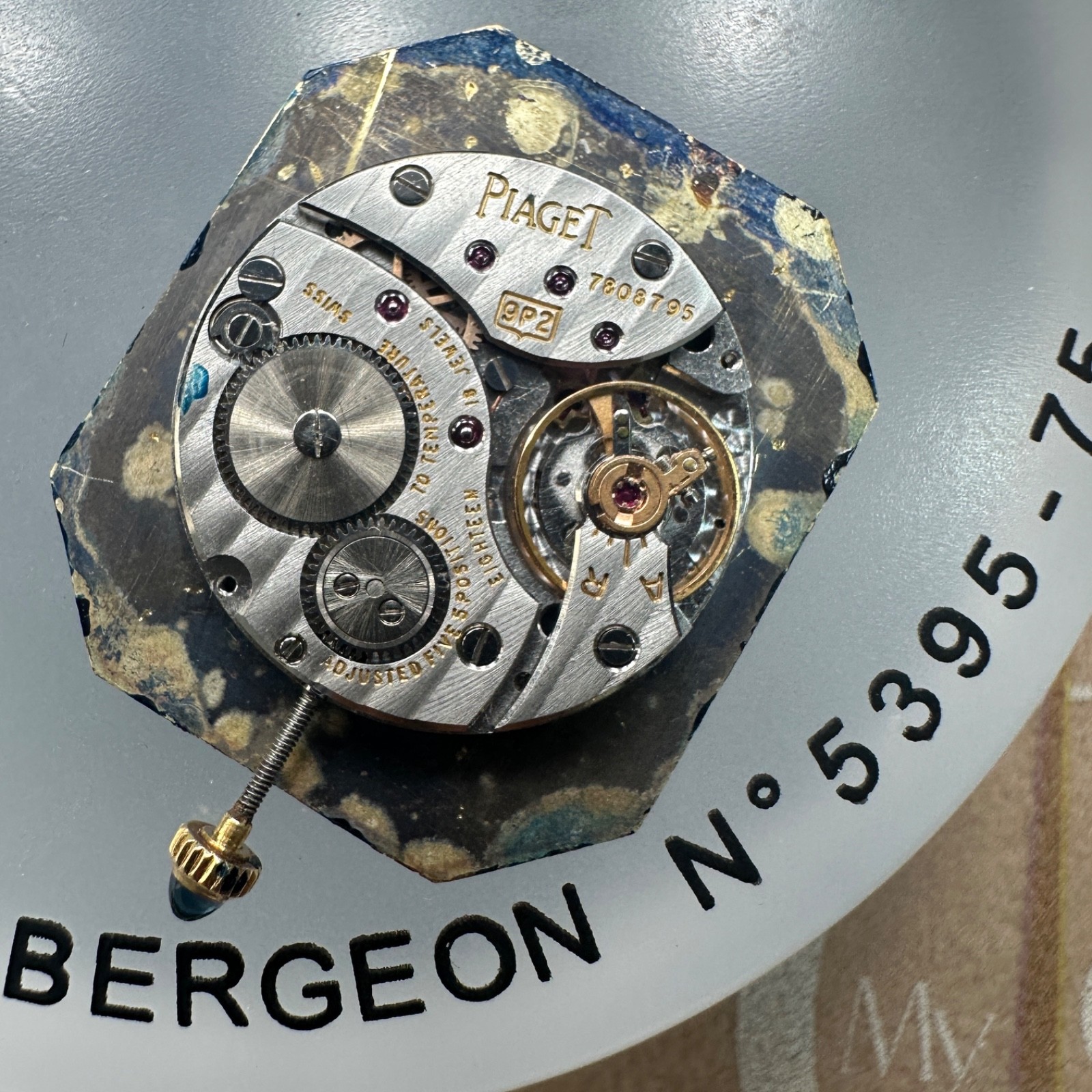 Piaget Watch Movement 9P2 Non Working + Dial Crown Hands Original