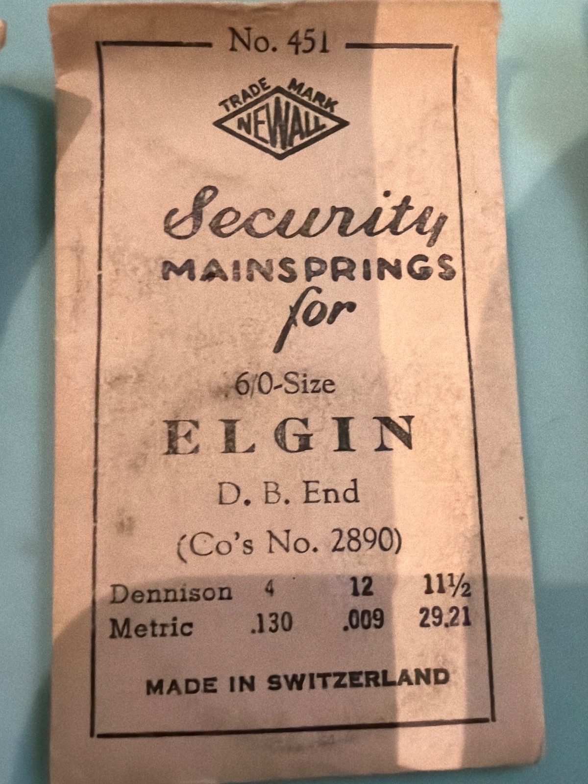 Elgin Mainspring- NOS – Various Calibers