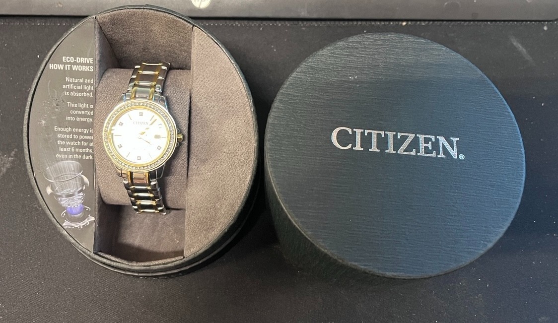 CITIZEN ECO DRIVE SOLAR REGENT WOMEN’S DIAMOND ACCENT MOTHER OF PEARL CRACELET