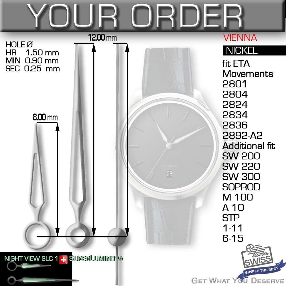 HANDS SET FOR MOVEMENT ETA 2801 2804 2824 2834 2836 SW200 SW220 +++ Ref VIENNA