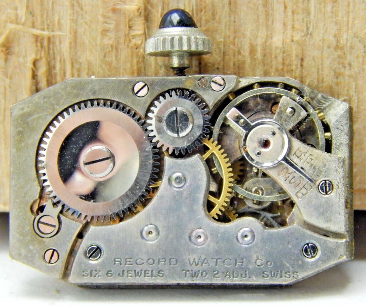 Vintage Record watch co 6j 2 adjustment art deco wrist watch movement with dial