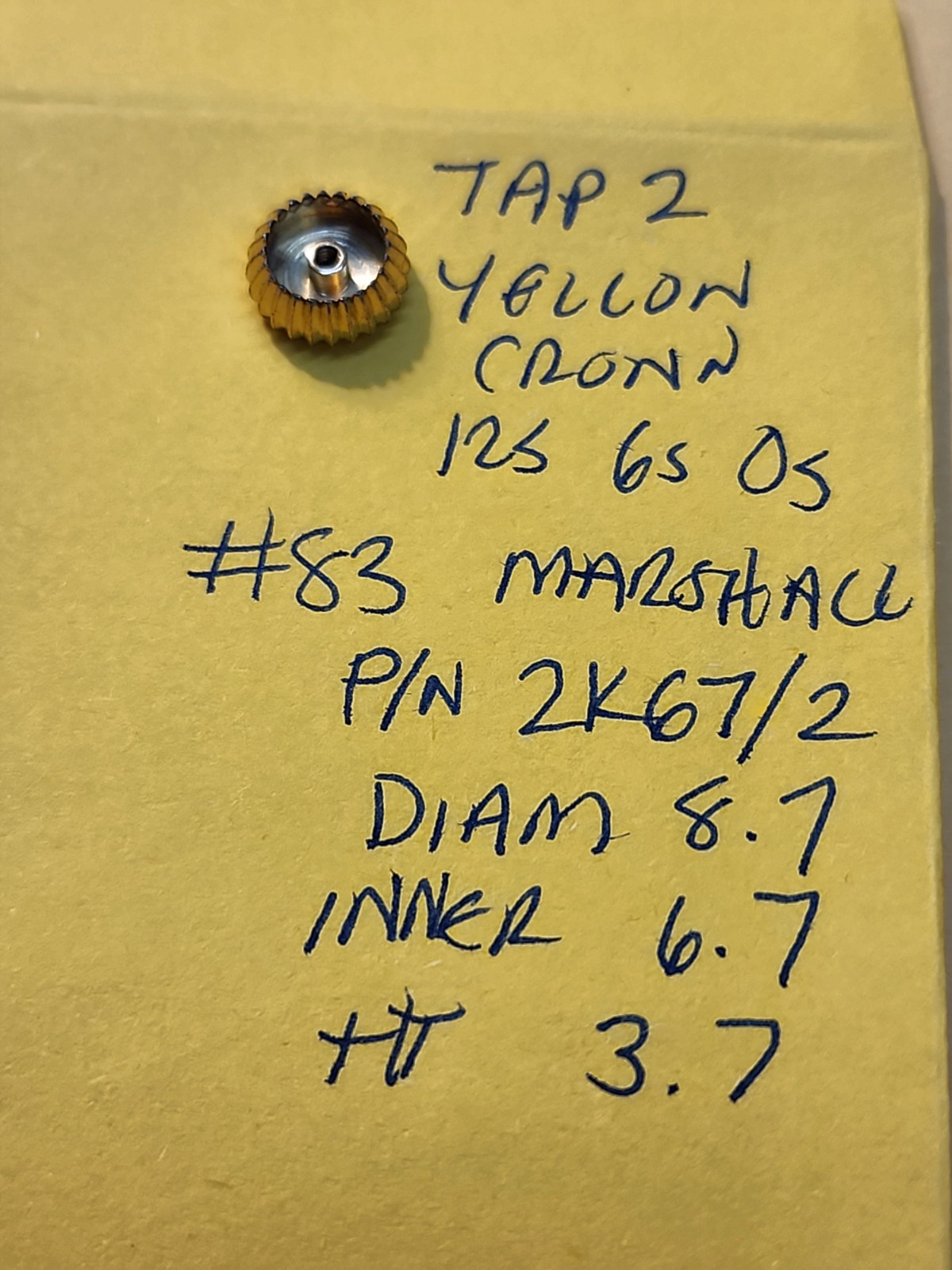 NOS Tap 2 Yellow American Pocket Watch Crown 8.7mm Diameter