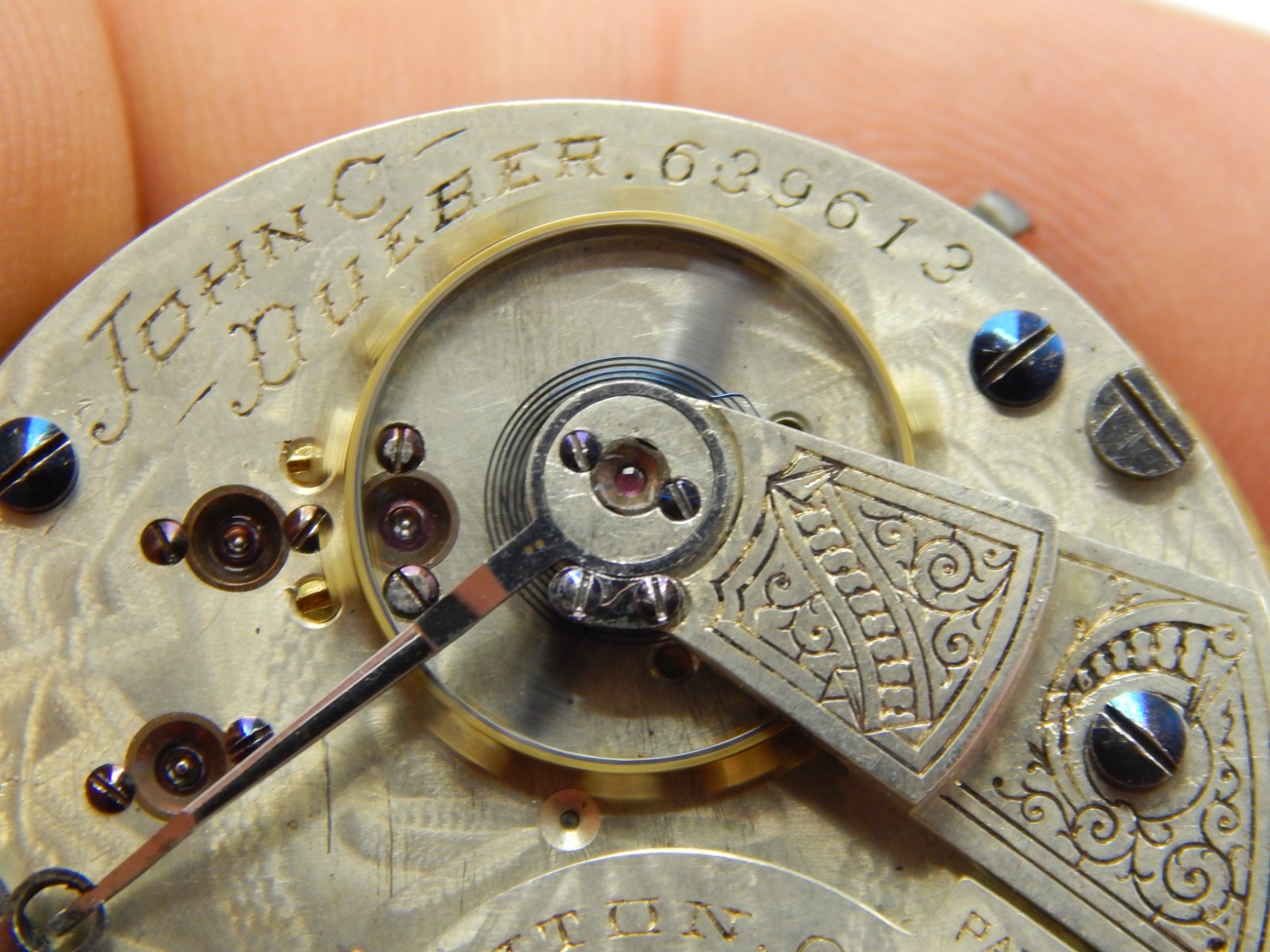 Antique Pocket watch movement John C Dueber M3 18 size 15 jewel open face @ 1890