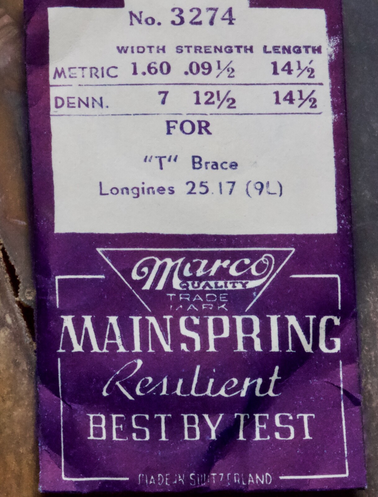 Old Longines 9L 9LT 25.17 vintage watch T-brace mainspring part Marco NOS Swiss