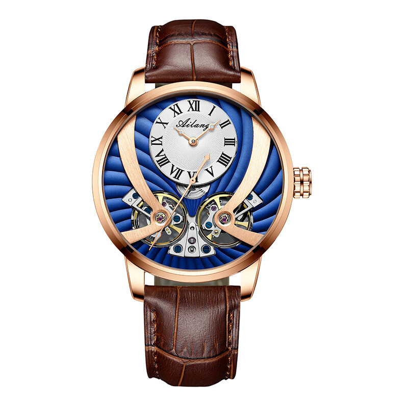 AILANG Men’s Watch Hollow Dual Tourbillon Automatic Mechanical Wristwatches Gift