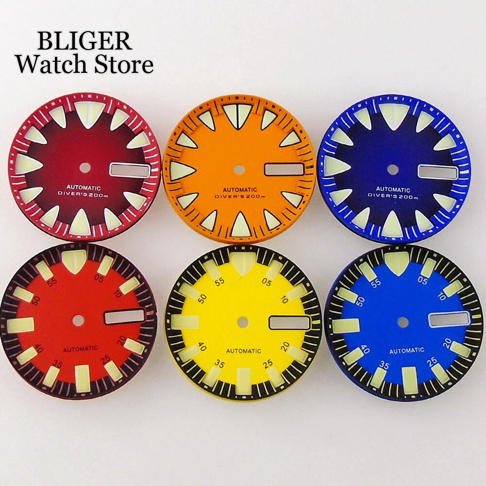 29MM Luminous Red Blue Watch Dial Green Lume Fit NH36 NH36A Week Date Watch Part