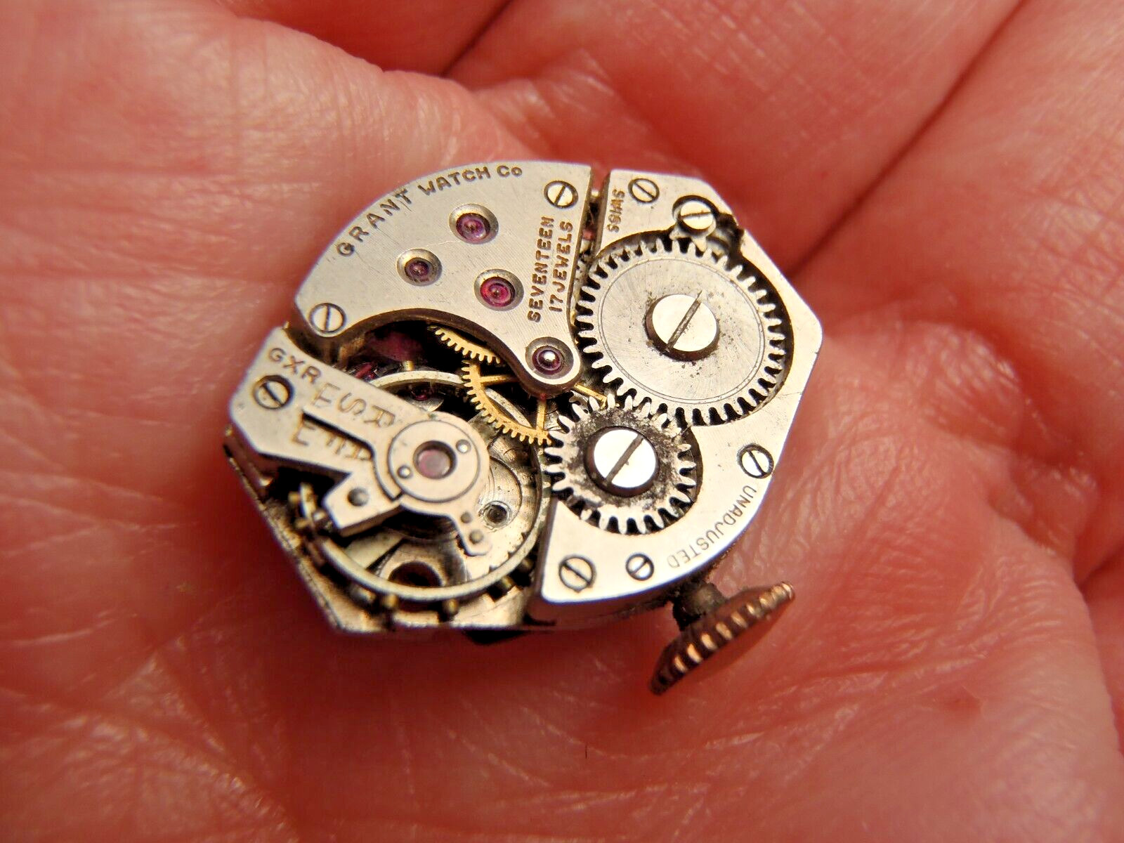Grant GXR Watch Movement Dial Hands Stem Crown 17 Jewel Balance Rotates