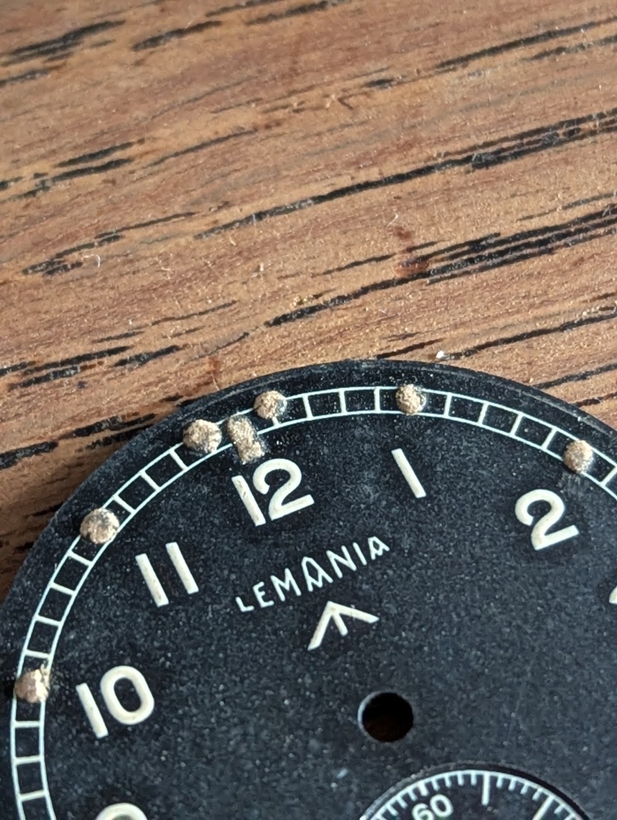WWII Lemania Dirty Dozen Watch Dial, Excellent Condition, All Original #P672