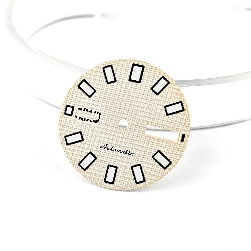 28.5mm Weave Pattern Dual Calendar Watch Dial Green Lume For Nh36 4R36 Movement