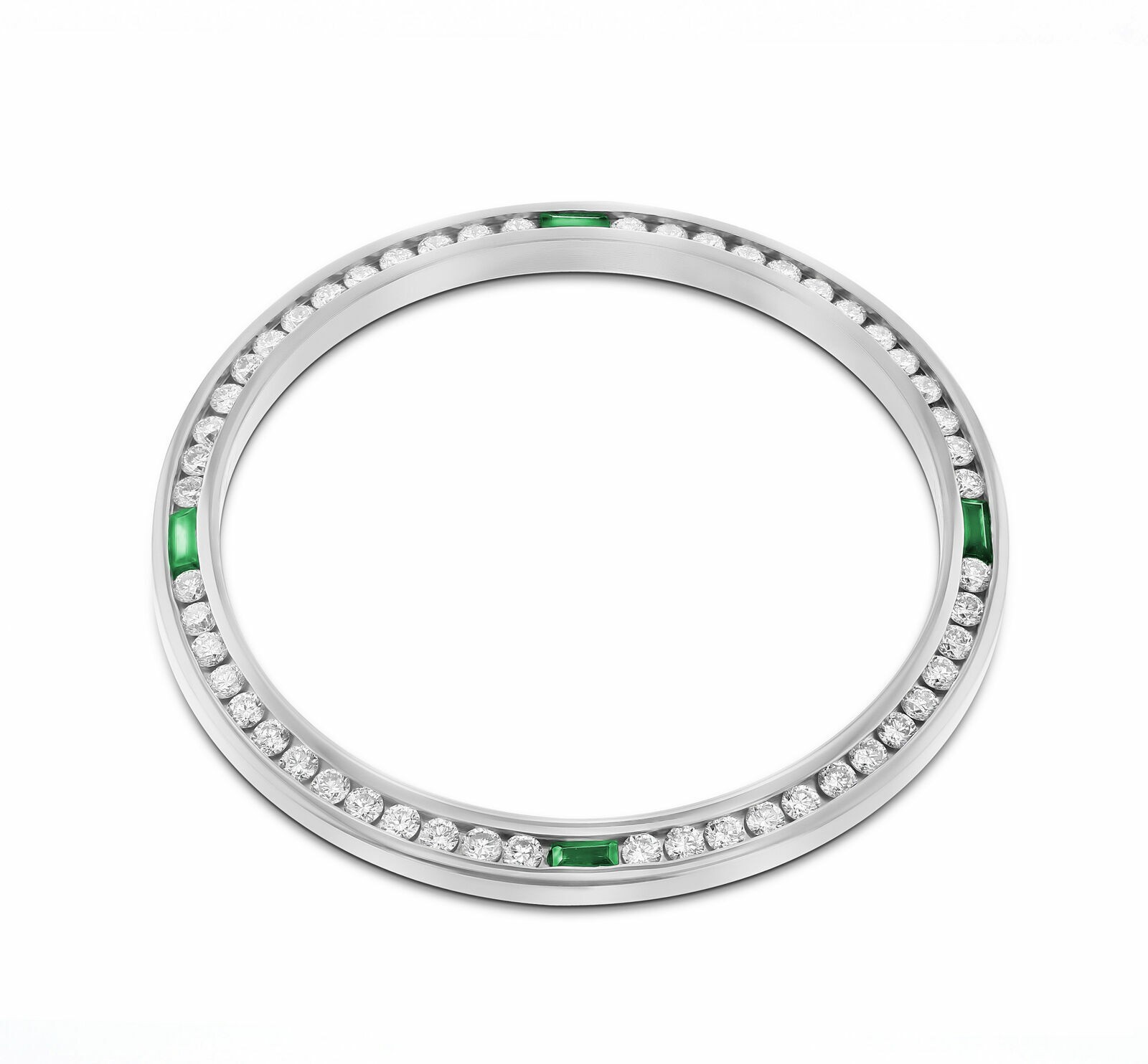 MEN 1.30CT CHANNEL NATURAL DIAMOND BEZEL 18KW FOR ROLEX DATEJUST WITH EMERALD