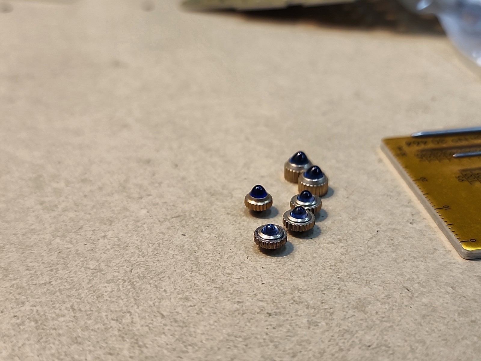 Lot Of 6 Vintage NOS Fancy Blue Jewelled Tap 7 Dustproof Wristwatch Crowns