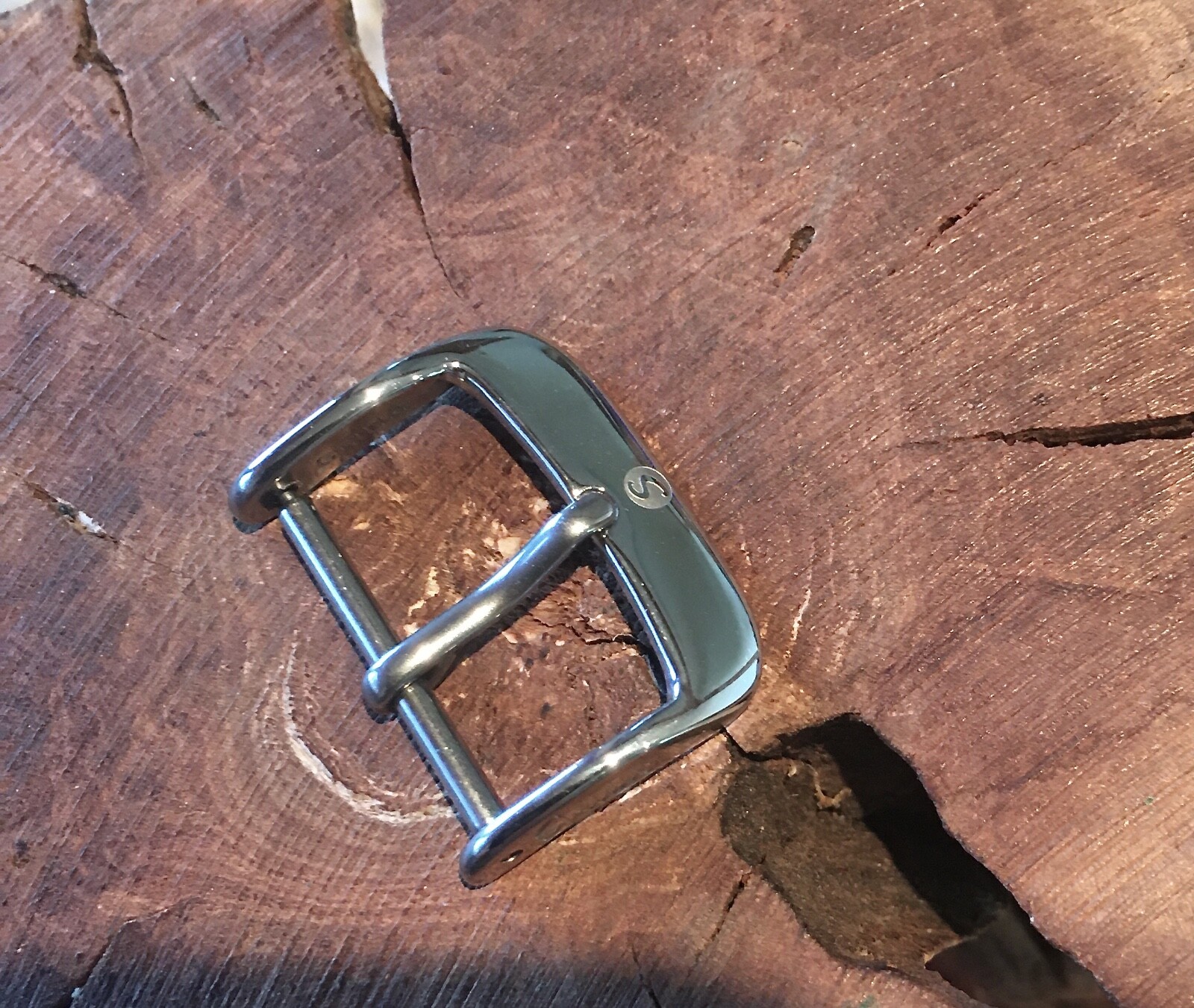 Round polished steel Speidel logo watch band buckle 16mm opening match ur watch
