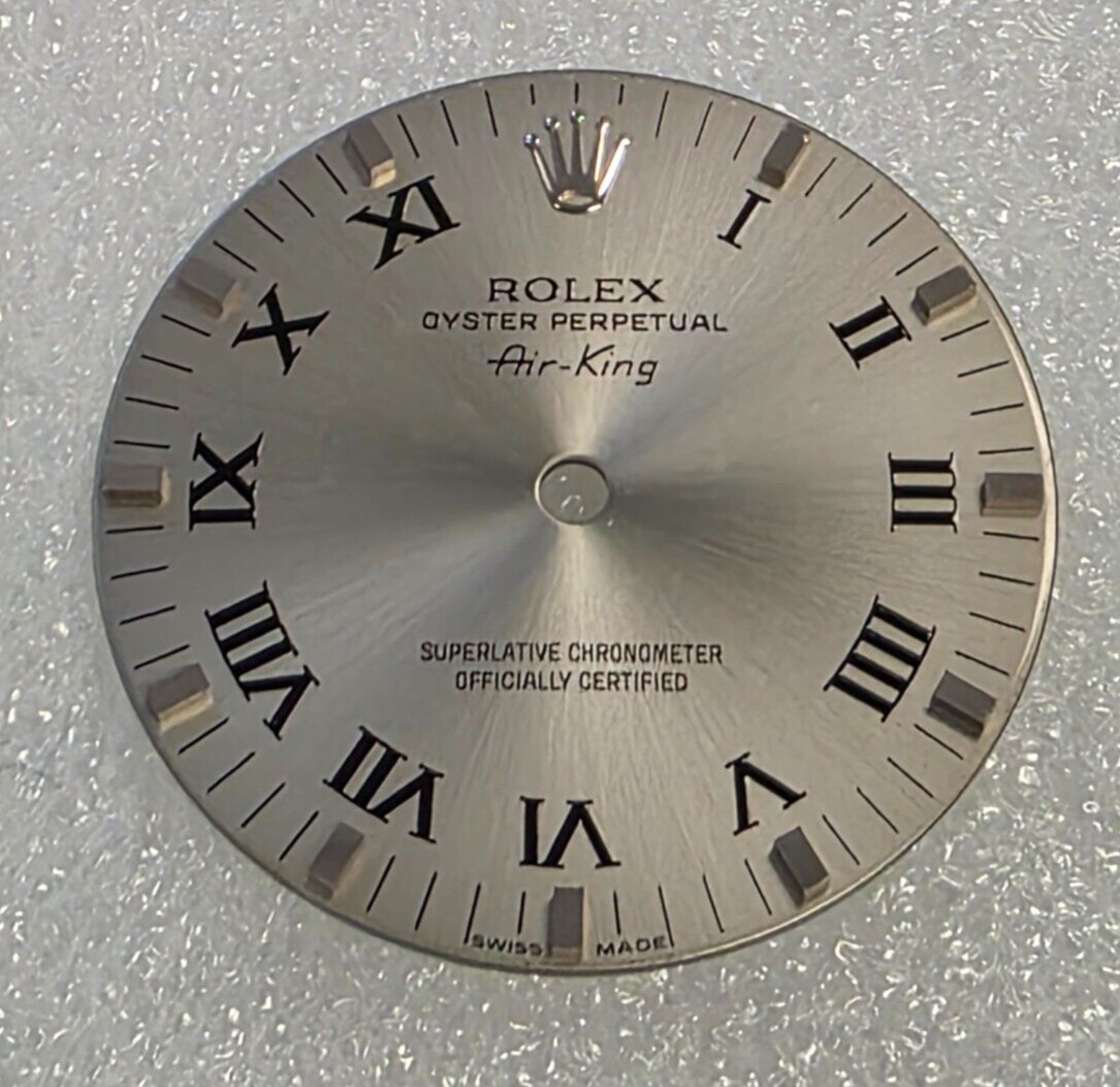 GENUINE ROLEX AIR-KING DIAL SLATE/ GREY BLACK ROMAN SILVER MARKERS 114200