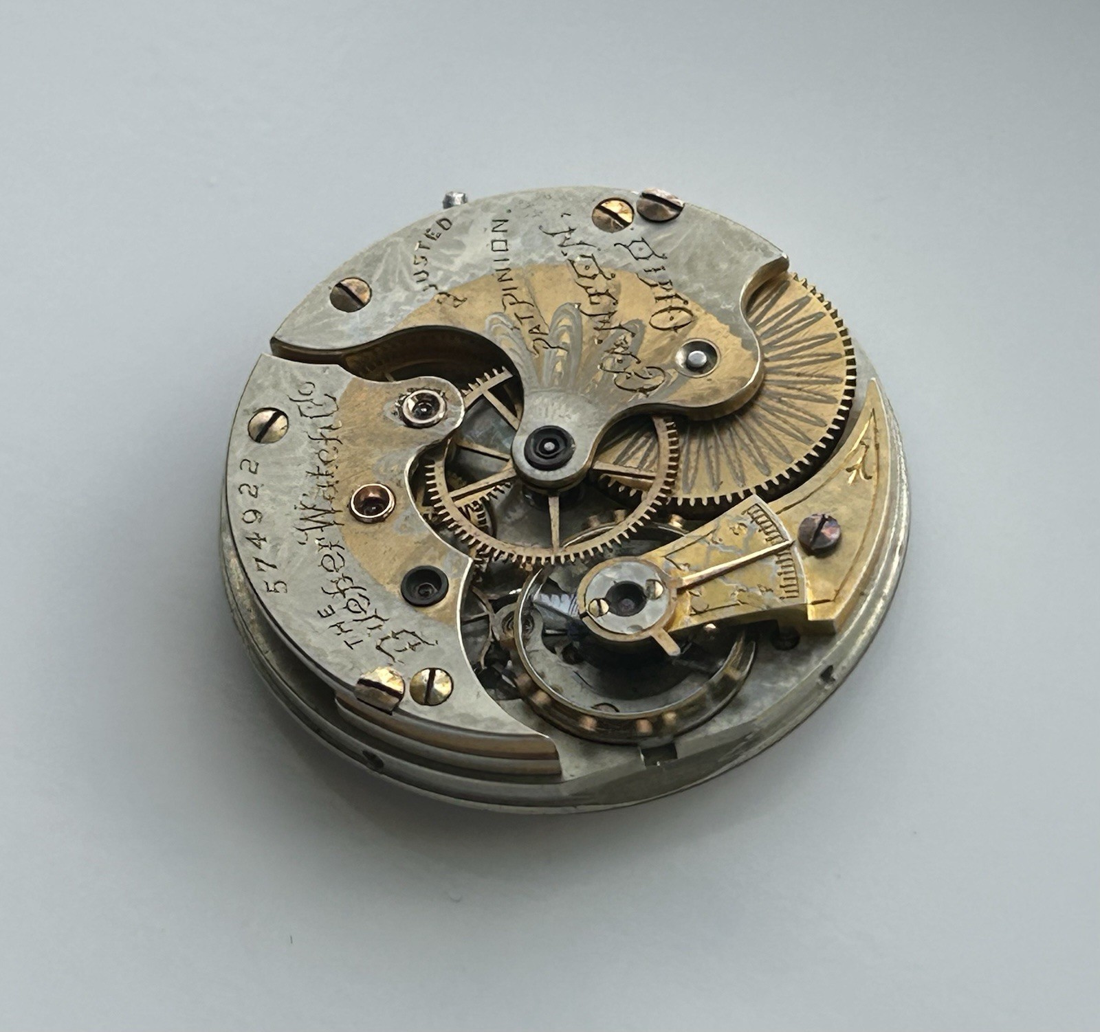 Antique Hampden Pocket Watch Movement – Grade 220 – 17 Jewels – Very Nice Dial