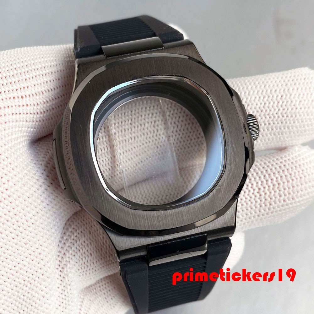NH35 Square Watch Case+Silicone Band+Dial Hand Fit for Nautilus Style Wristwatch