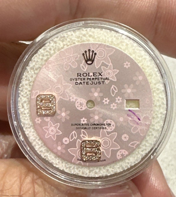 Pink Dial for 36mm Rolex Datejust with Aftermarket Diamond 6 & 9 In rose gold