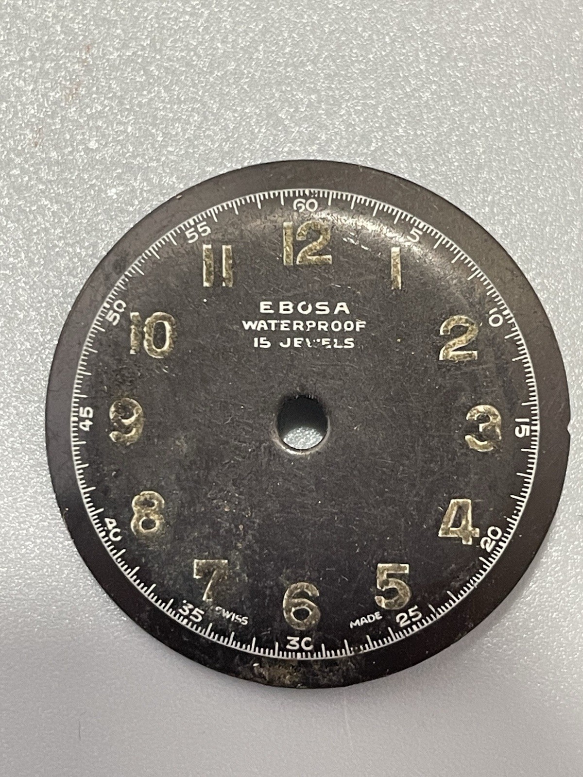 1940s EBOSA Swiss Military Watch Dial 28.5mm Waterproof 15 Jewels Black Trench