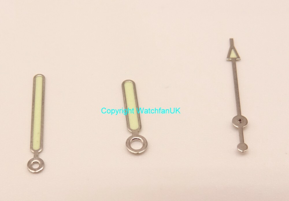 3 Watch Hands With Green Lume 1.2mm/0.7mm/0.2mm Fits all ETA Quartz #A67-11