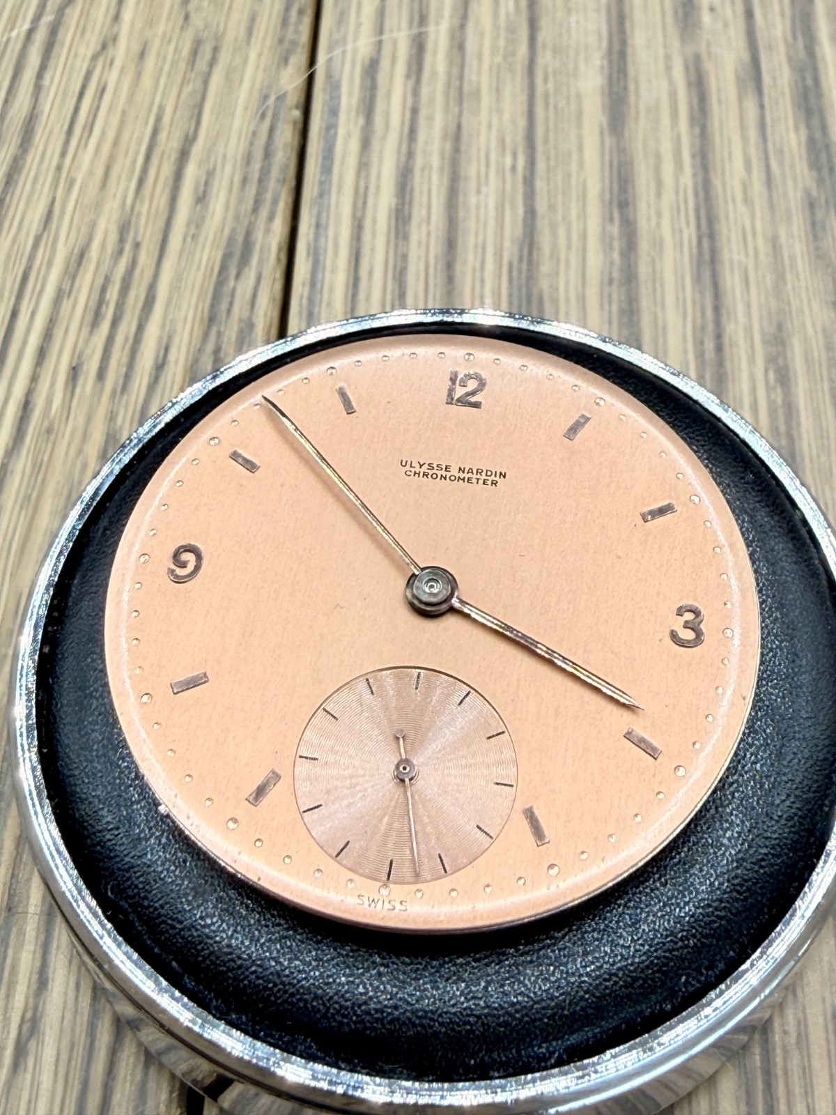 Ulysse Nardin Chronometer Pocket Watch Movement 17J RARE PRISTINE Salmon Dial