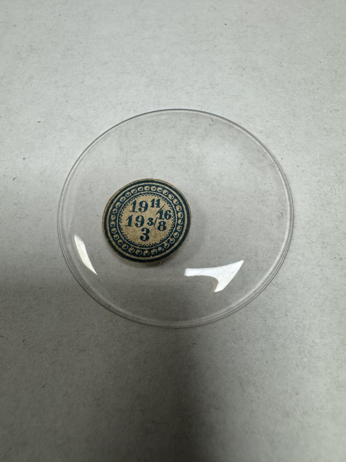 Vintage Unmarked Pocket Watch Acrylic Crystal Domed 44.43mm 19 11/16 19 3/8 3